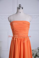 Suitable Orange Empire Chiffon Strapless Sleeveless Ruching Floor Length Zipper Vestidos de Damas