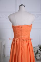 Suitable Orange Empire Chiffon Strapless Sleeveless Ruching Floor Length Zipper Vestidos de Damas