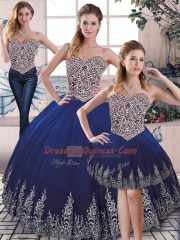 Super Tulle Sweetheart Sleeveless Lace Up Embroidery Quinceanera Dresses in Royal Blue