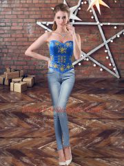 Floor Length Blue 15 Quinceanera Dress Sweetheart Sleeveless Lace Up