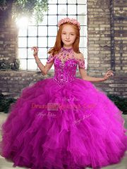 Sleeveless Beading and Ruffles Lace Up Little Girl Pageant Gowns