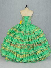 Glittering Green Sweetheart Neckline Embroidery and Ruffled Layers Quinceanera Gown Sleeveless Lace Up