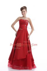 Luxurious Red Sleeveless Floor Length Embroidery Lace Up Prom Dress