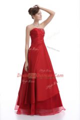 Luxurious Red Sleeveless Floor Length Embroidery Lace Up Prom Dress