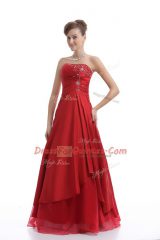 Luxurious Red Sleeveless Floor Length Embroidery Lace Up Prom Dress