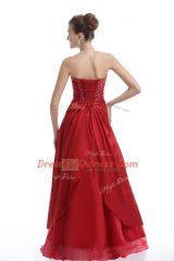 Luxurious Red Sleeveless Floor Length Embroidery Lace Up Prom Dress