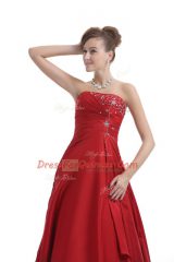 Luxurious Red Sleeveless Floor Length Embroidery Lace Up Prom Dress