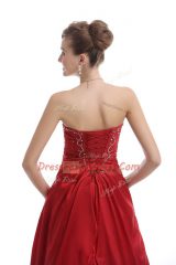 Luxurious Red Sleeveless Floor Length Embroidery Lace Up Prom Dress