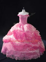 Floor Length Ball Gowns Sleeveless Rose Pink Vestidos de Quinceanera Lace Up