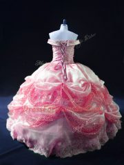 Floor Length Ball Gowns Sleeveless Rose Pink Vestidos de Quinceanera Lace Up