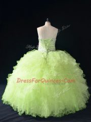 Custom Designed Tulle Sweetheart Sleeveless Lace Up Beading and Ruffles Ball Gown Prom Dress in Yellow Green