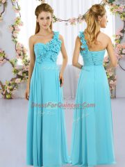 Chic Chiffon Sleeveless Floor Length Court Dresses for Sweet 16 and Hand Made Flower