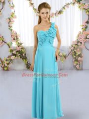 Chic Chiffon Sleeveless Floor Length Court Dresses for Sweet 16 and Hand Made Flower