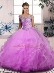 Customized Sleeveless Beading and Ruffles Lace Up 15th Birthday Dress