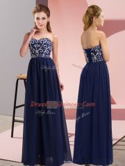 High Quality Sweetheart Sleeveless Lace Up Prom Evening Gown Navy Blue Chiffon