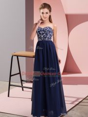 High Quality Sweetheart Sleeveless Lace Up Prom Evening Gown Navy Blue Chiffon