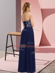 High Quality Sweetheart Sleeveless Lace Up Prom Evening Gown Navy Blue Chiffon