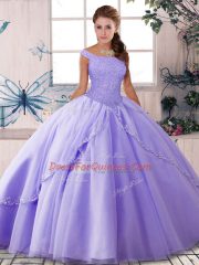 Cute Lavender Sleeveless Beading Lace Up Quinceanera Gowns