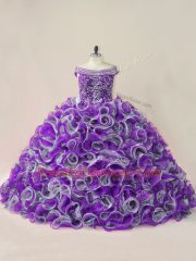 Graceful Sleeveless Beading and Ruffles Lace Up Quinceanera Gowns with Multi-color