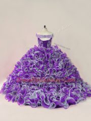 Graceful Sleeveless Beading and Ruffles Lace Up Quinceanera Gowns with Multi-color