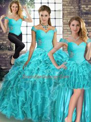 Excellent Organza Sleeveless 15 Quinceanera Dress Brush Train and Beading and Ruffles