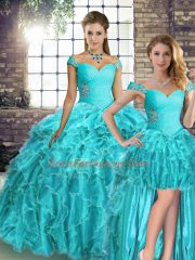Excellent Organza Sleeveless 15 Quinceanera Dress Brush Train and Beading and Ruffles