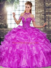 Exquisite Purple Sleeveless Beading and Ruffles Floor Length 15th Birthday Dress