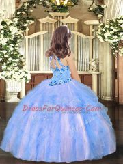 Lilac Pageant Dress for Teens Party and Sweet 16 and Wedding Party with Appliques Halter Top Sleeveless Lace Up