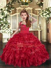 Sleeveless Lace Up Floor Length Ruffles Pageant Dress for Girls