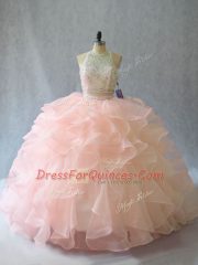 Attractive Sleeveless Brush Train Backless Beading and Ruffles Vestidos de Quinceanera