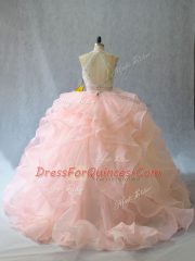 Attractive Sleeveless Brush Train Backless Beading and Ruffles Vestidos de Quinceanera