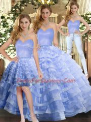 Organza Sweetheart Sleeveless Lace Up Ruffled Layers Ball Gown Prom Dress in Lavender
