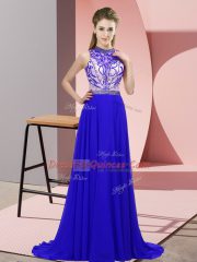 Elegant Sleeveless Brush Train Beading Backless Evening Dress
