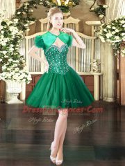 Dark Green Ball Gowns Sweetheart Sleeveless Tulle Mini Length Lace Up Beading Dress for Prom