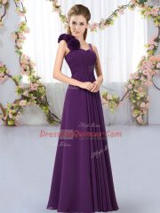 Fashionable Floor Length Dark Purple Quinceanera Court Dresses Straps Sleeveless Lace Up
