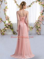Lavender Strapless Neckline Beading Vestidos de Damas Sleeveless Lace Up