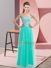 Stylish Empire Dress for Prom Turquoise Sweetheart Tulle Sleeveless Floor Length Lace Up