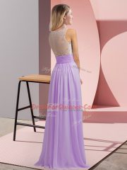 Lavender Chiffon Side Zipper Quinceanera Dama Dress Sleeveless Floor Length Beading