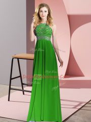 Green Empire Chiffon Scoop Sleeveless Beading Floor Length Backless Dress for Prom
