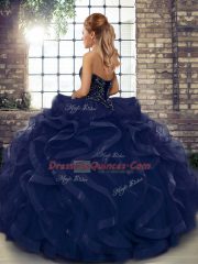 Dark Purple Lace Up Quinceanera Gown Beading and Ruffles Sleeveless Floor Length