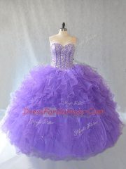 Sweetheart Sleeveless Tulle Quinceanera Dress Beading and Ruffles and Sequins Lace Up