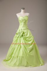 Yellow Green Lace Up Sweetheart Beading and Hand Made Flower Sweet 16 Quinceanera Dress Organza Sleeveless