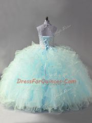 Adorable Floor Length Lace Up Quinceanera Gown Light Blue for Sweet 16 and Quinceanera with Beading and Ruffles