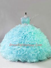 Sophisticated Blue Zipper 15th Birthday Dress Beading Sleeveless Floor Length