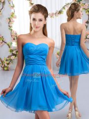 Smart Mini Length Baby Blue Dama Dress Chiffon Sleeveless Ruching
