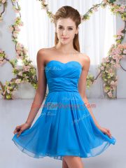 Smart Mini Length Baby Blue Dama Dress Chiffon Sleeveless Ruching