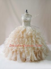 Free and Easy Floor Length Ball Gowns Sleeveless Champagne 15 Quinceanera Dress Lace Up