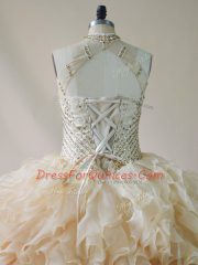 Free and Easy Floor Length Ball Gowns Sleeveless Champagne 15 Quinceanera Dress Lace Up