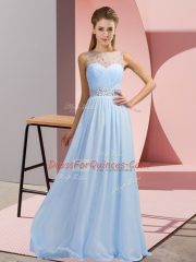 Sleeveless Floor Length Beading Backless Custom Made with Blue