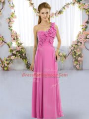 Artistic Rose Pink Sleeveless Chiffon Lace Up Dama Dress for Wedding Party